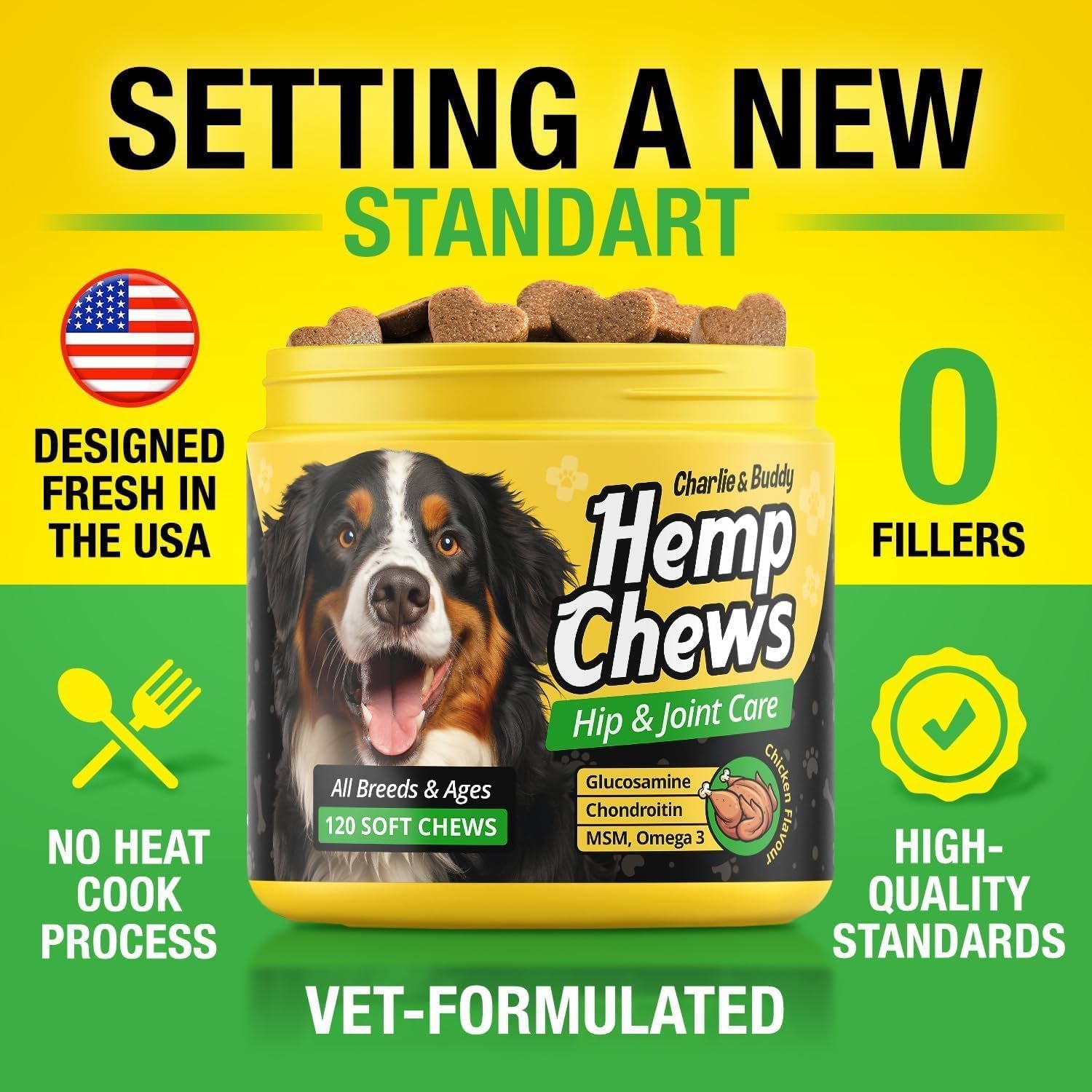 Royal Joint Hemp & Omega Chews | Glucosamine Chondroitin MSM 120ct for Senior Dogs