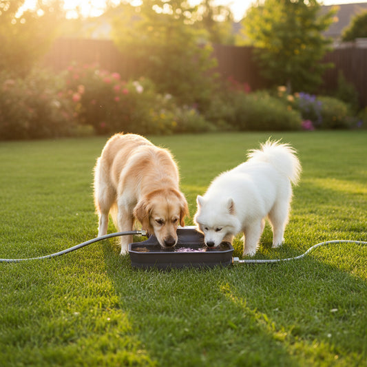 Gray water bowl with hose attachment for pets on a white background