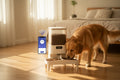 Furminator pet feeder with smartphone app on a white background