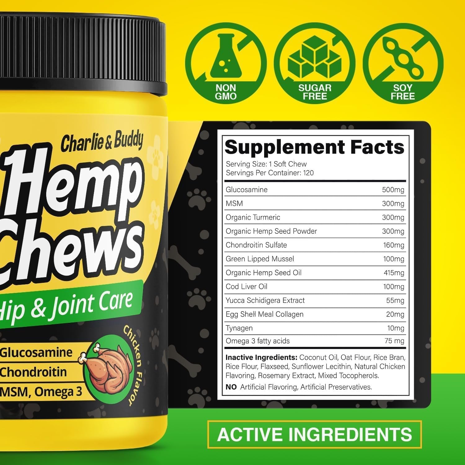 Royal Joint Hemp & Omega Chews | Glucosamine Chondroitin MSM 120ct for Senior Dogs