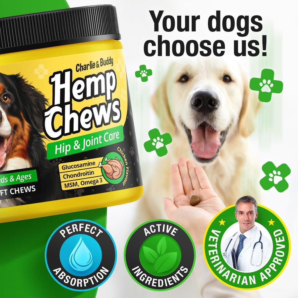 Royal Joint Hemp & Omega Chews | Glucosamine Chondroitin MSM 120ct for Senior Dogs