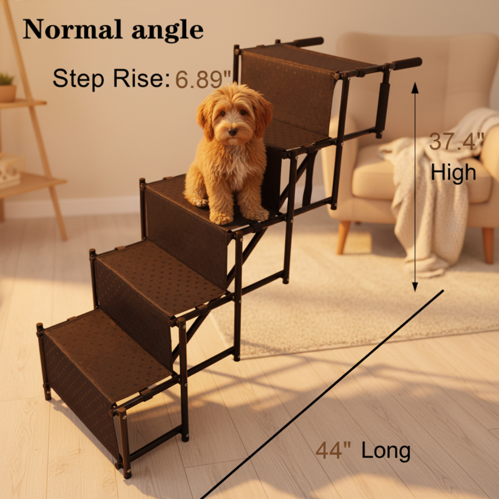 Black step stool with measurements on a white background