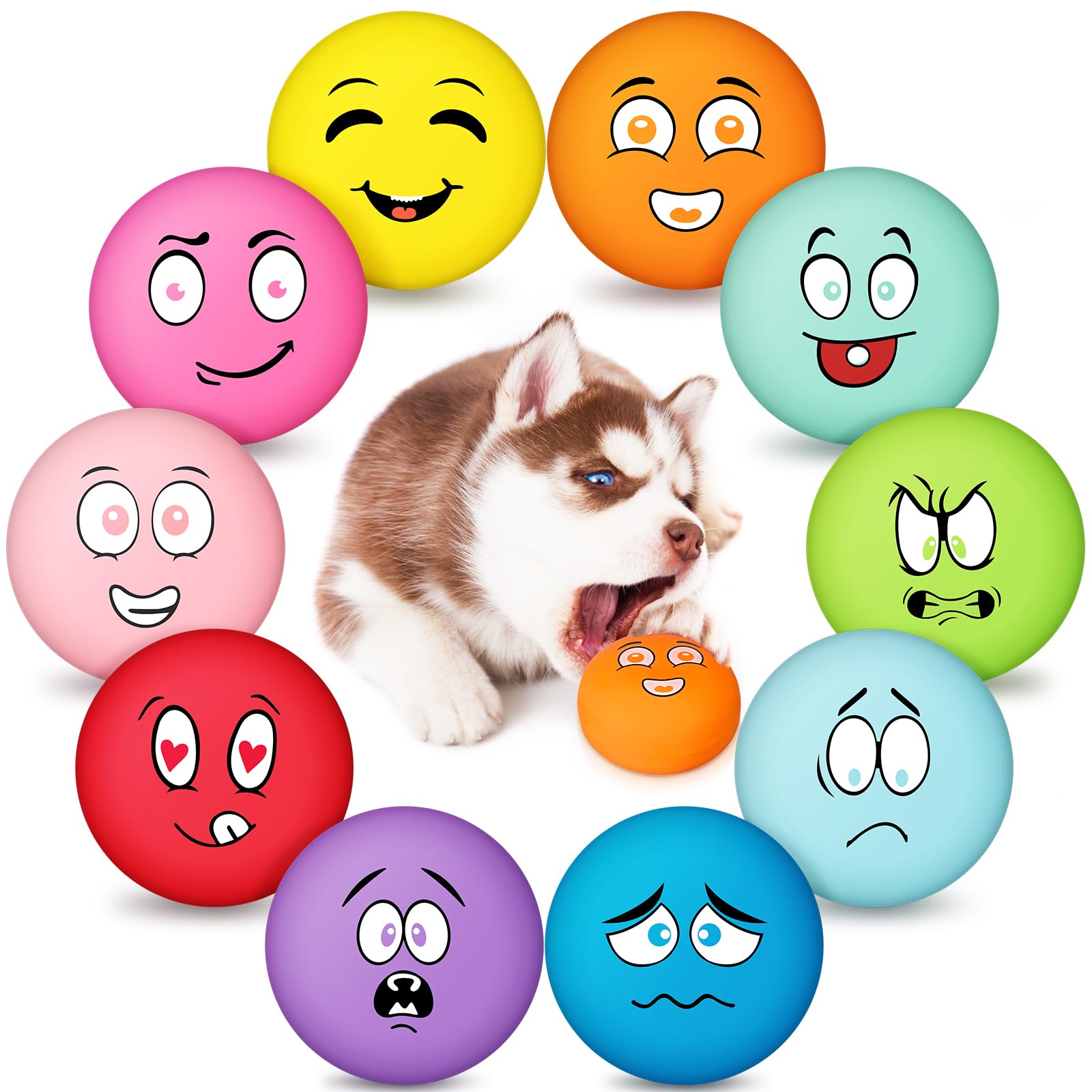 Royal Play Squeaky Face Toy Pack | 10-Pack Latex Squeaky Balls for Senior Dogs