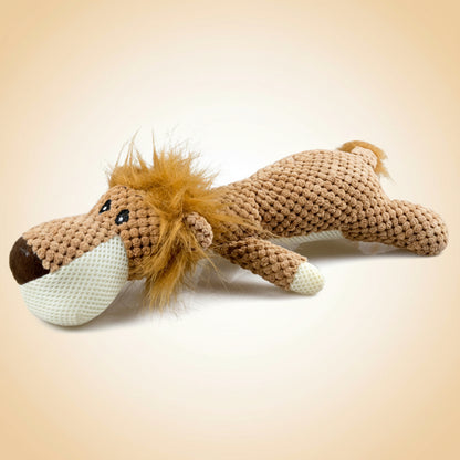 Crocheted lion toy on a white background